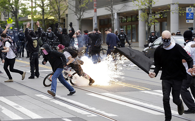 riot police attack